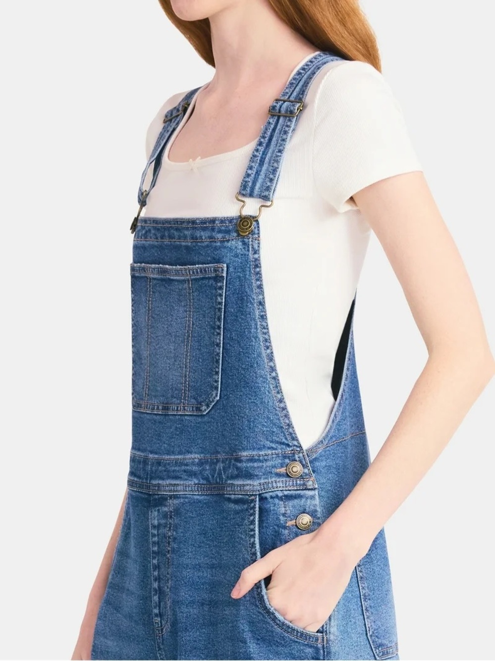 No Boundaries Blue Denim Short Overalls Romper with Front Pocket